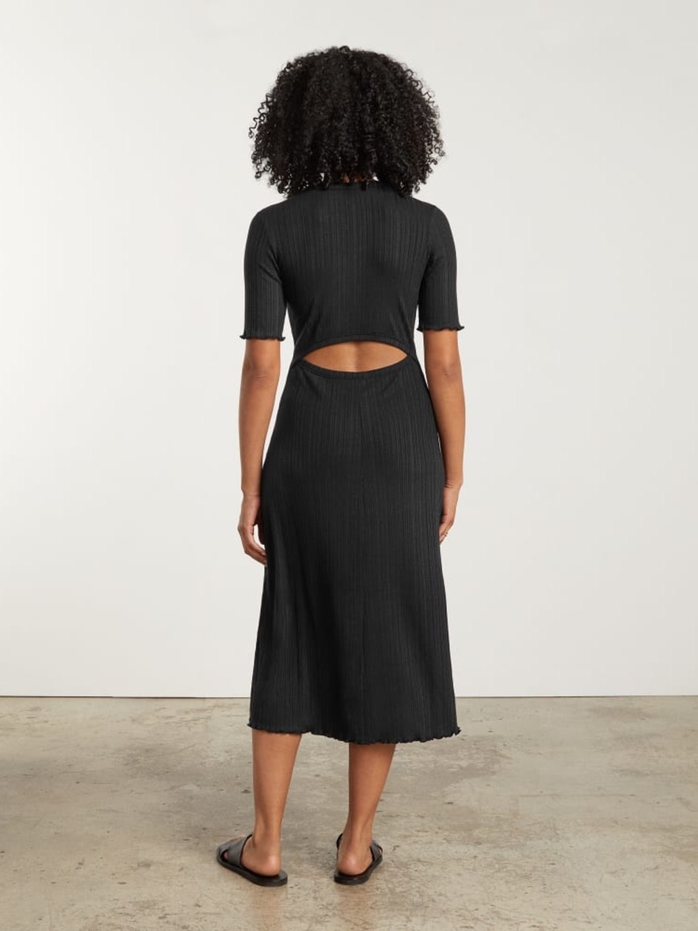 Everlane The Open Back Ribbed Midi Black Dress NWT Size Large